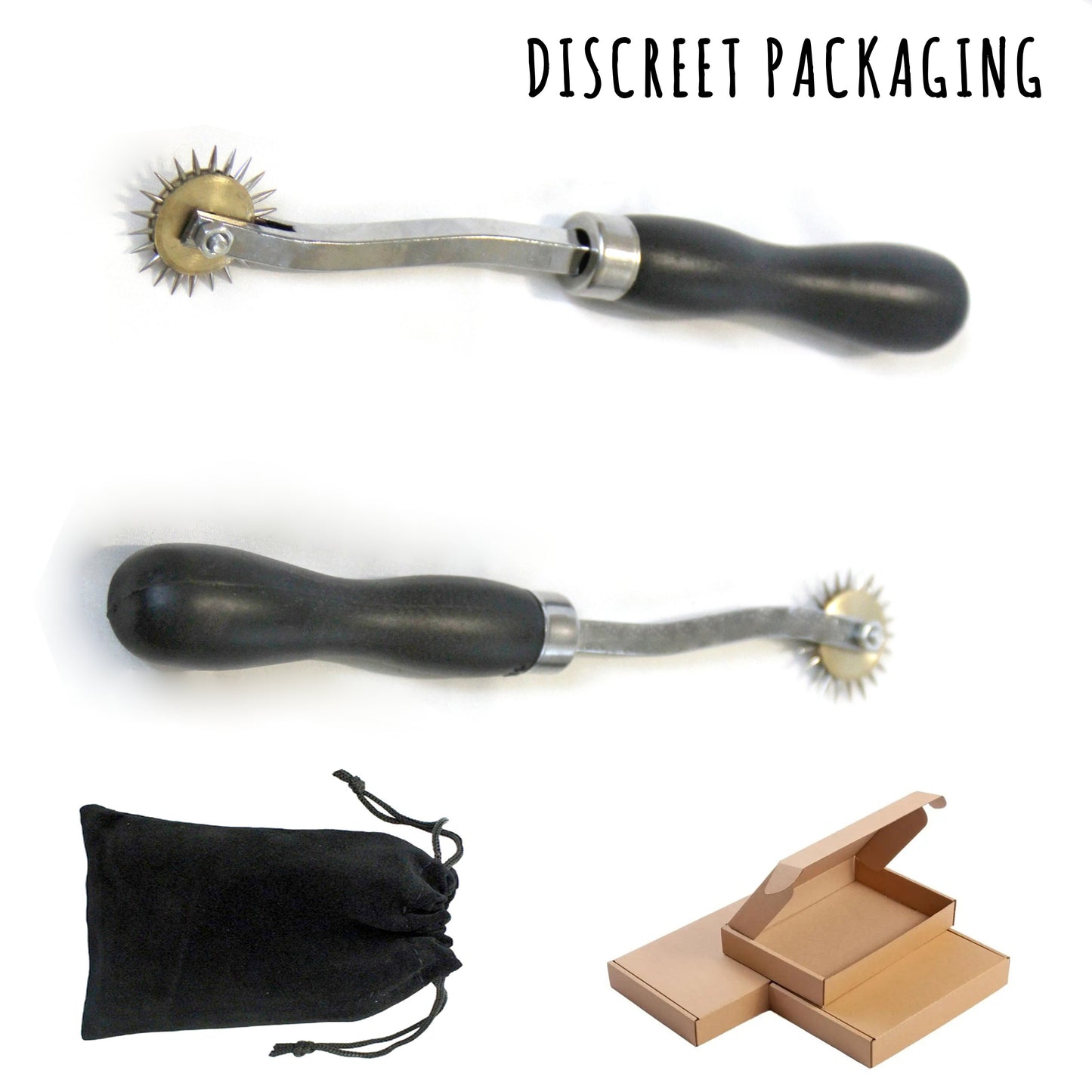 BDSM toy Wartenberg wheel. Custom sensory play spiky pinwheel. Sex fetish gear personalized. Engraved BDSM fetish bottom gift submissive