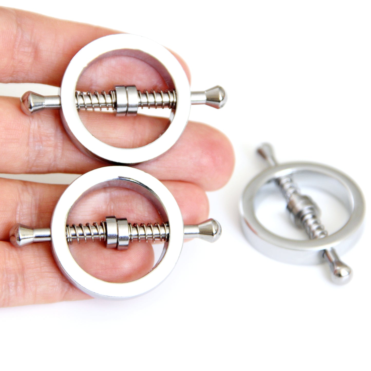 Nipple clamps custom adult toys. Gift for her fetish gear jewelry. Round metal mature BDSM clamps. Engraved personalized nipple rings