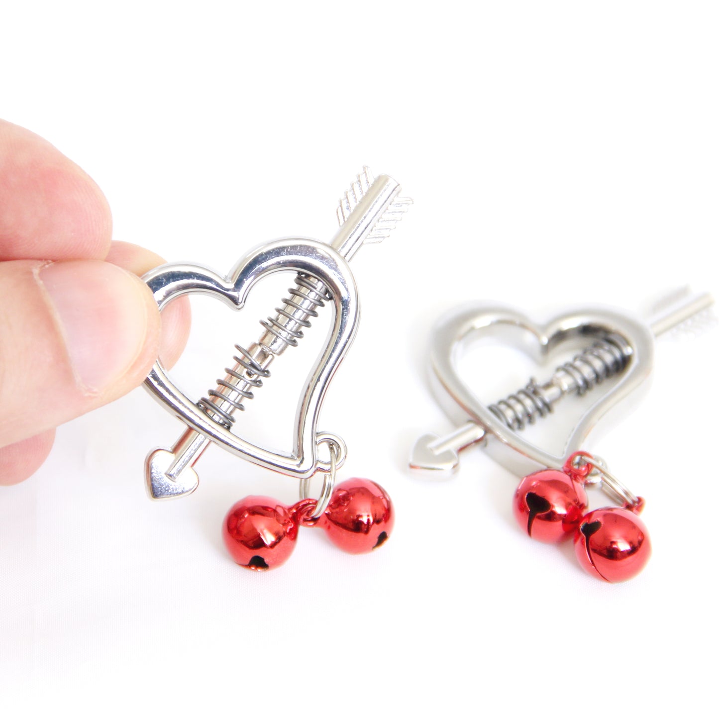 Nipple clamps custom engraved. Nipple jewelry Bdsm breast clips. Sex bells slave gift personalized adult. Metal heart women toys clamps