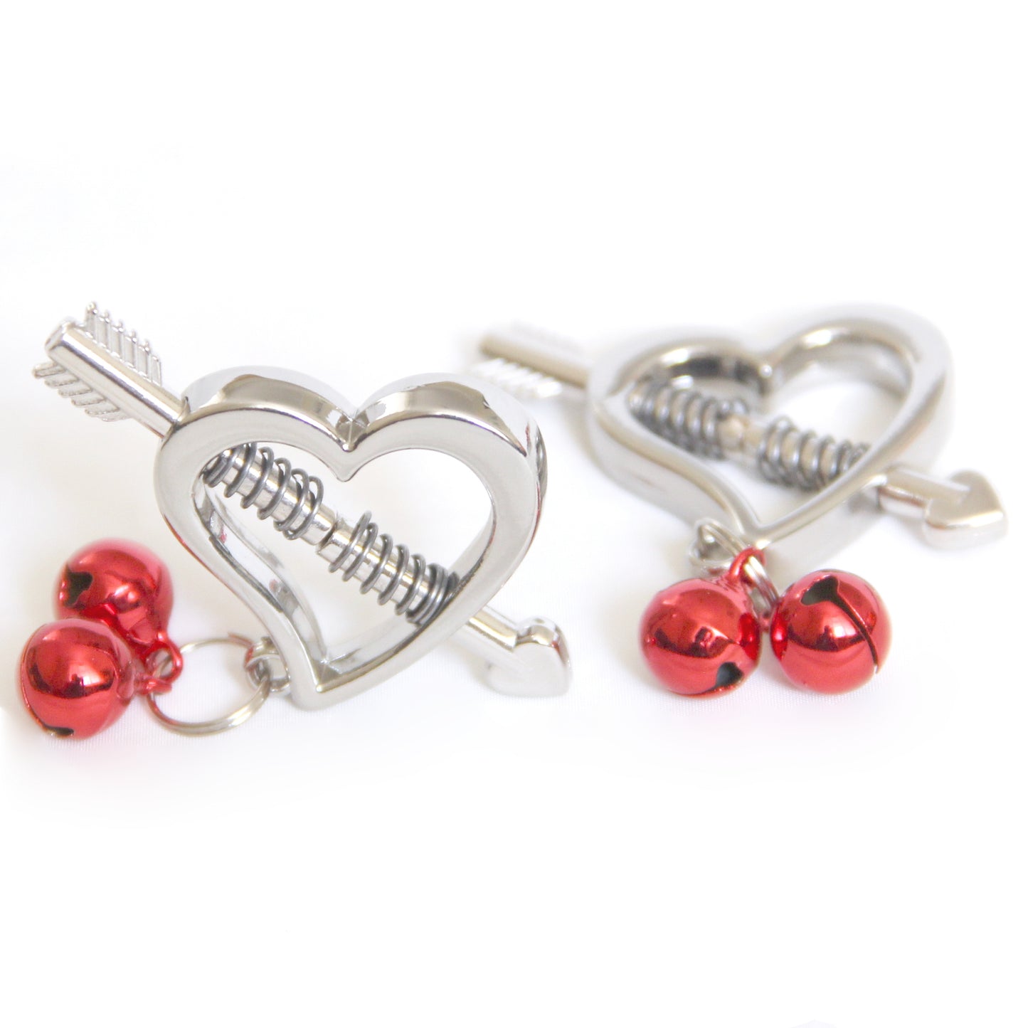 Nipple clamps custom engraved. Nipple jewelry Bdsm breast clips. Sex bells slave gift personalized adult. Metal heart women toys clamps