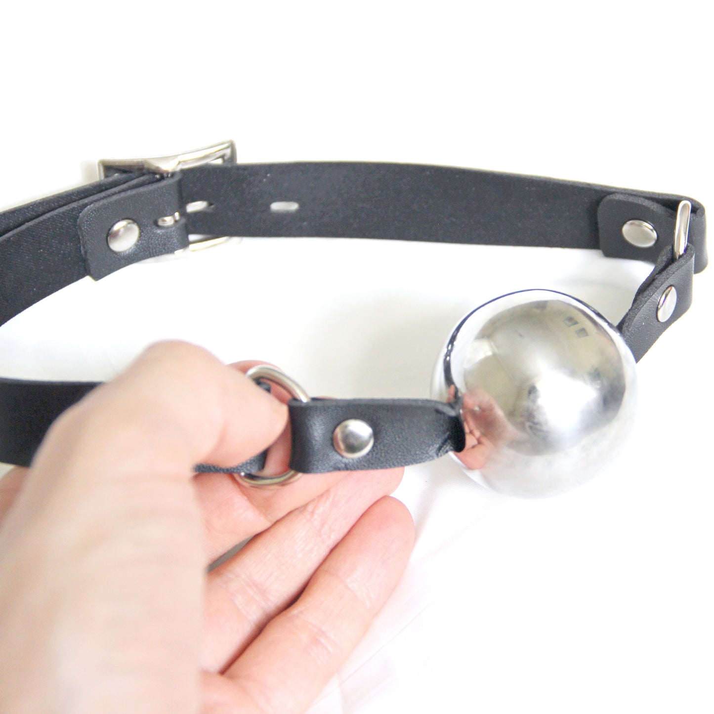 Custom Leather Ball Gag – Vegan BDSM Mouth Gag with Stainless Steel. Adjustable Fetish Bondage Toy