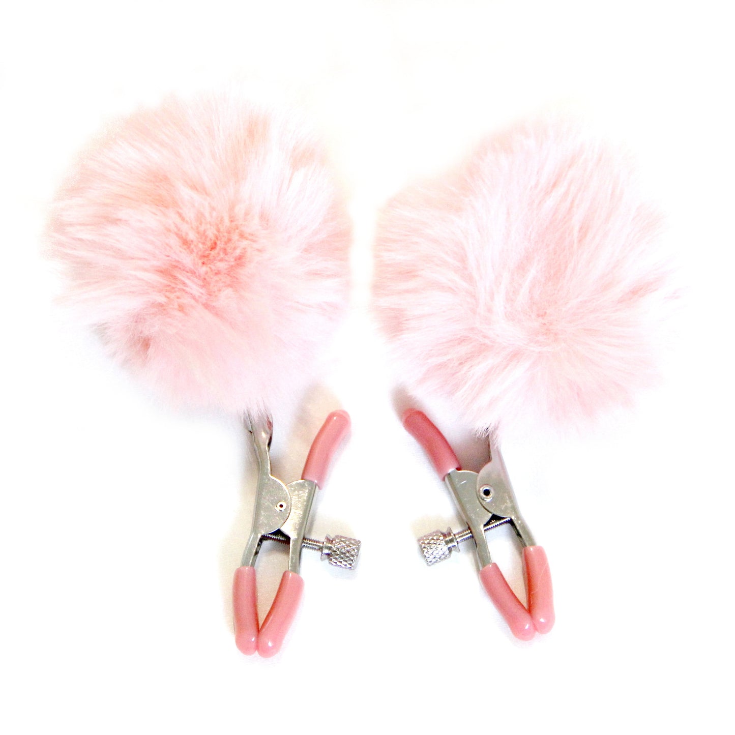 Pink nipple clamps – Custom engraved bdsm jewelry, erotic toy playful fluffy nipple, sexy personalized gift. Kinky women adjustable clamps