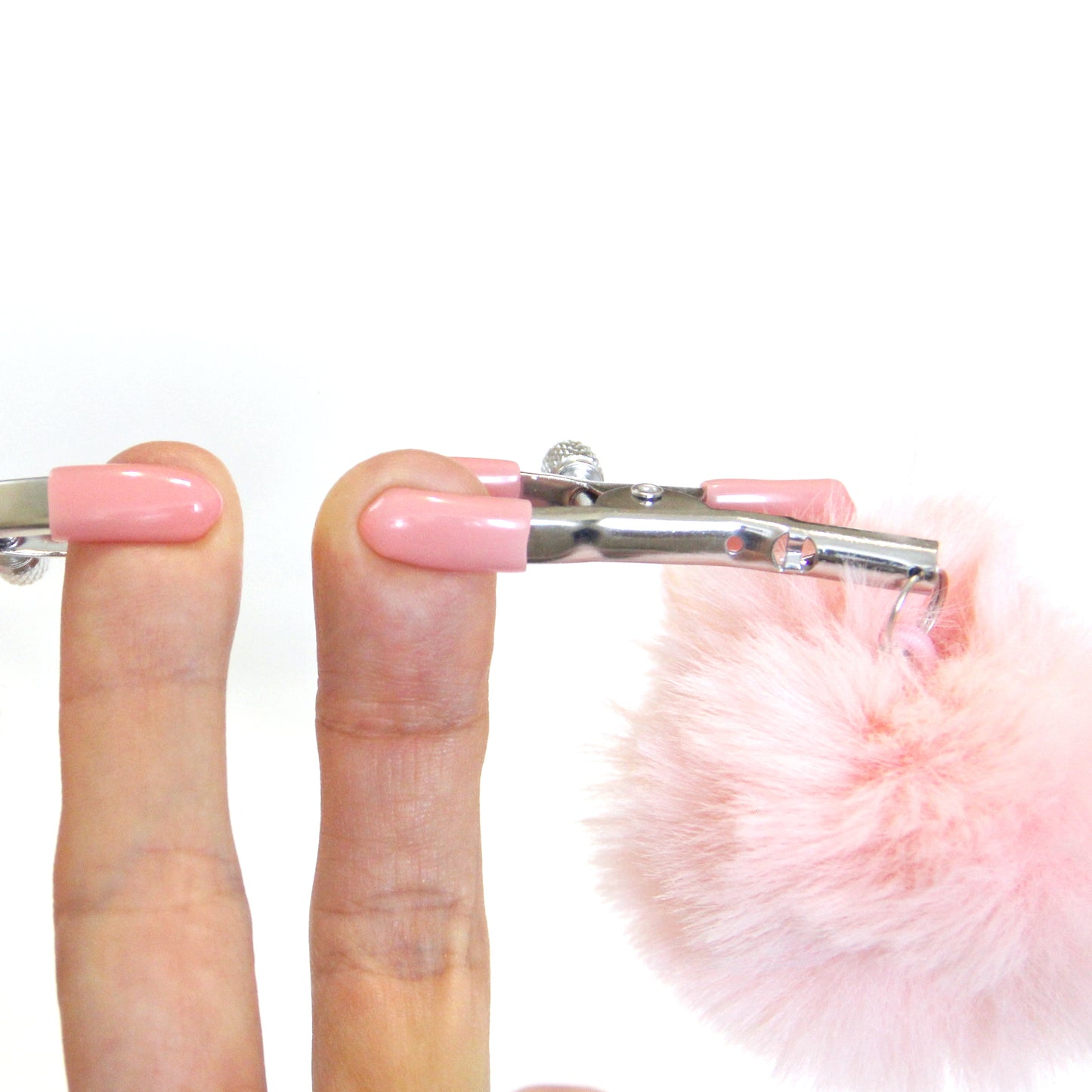 Pink nipple clamps – Custom engraved bdsm jewelry, erotic toy playful fluffy nipple, sexy personalized gift. Kinky women adjustable clamps