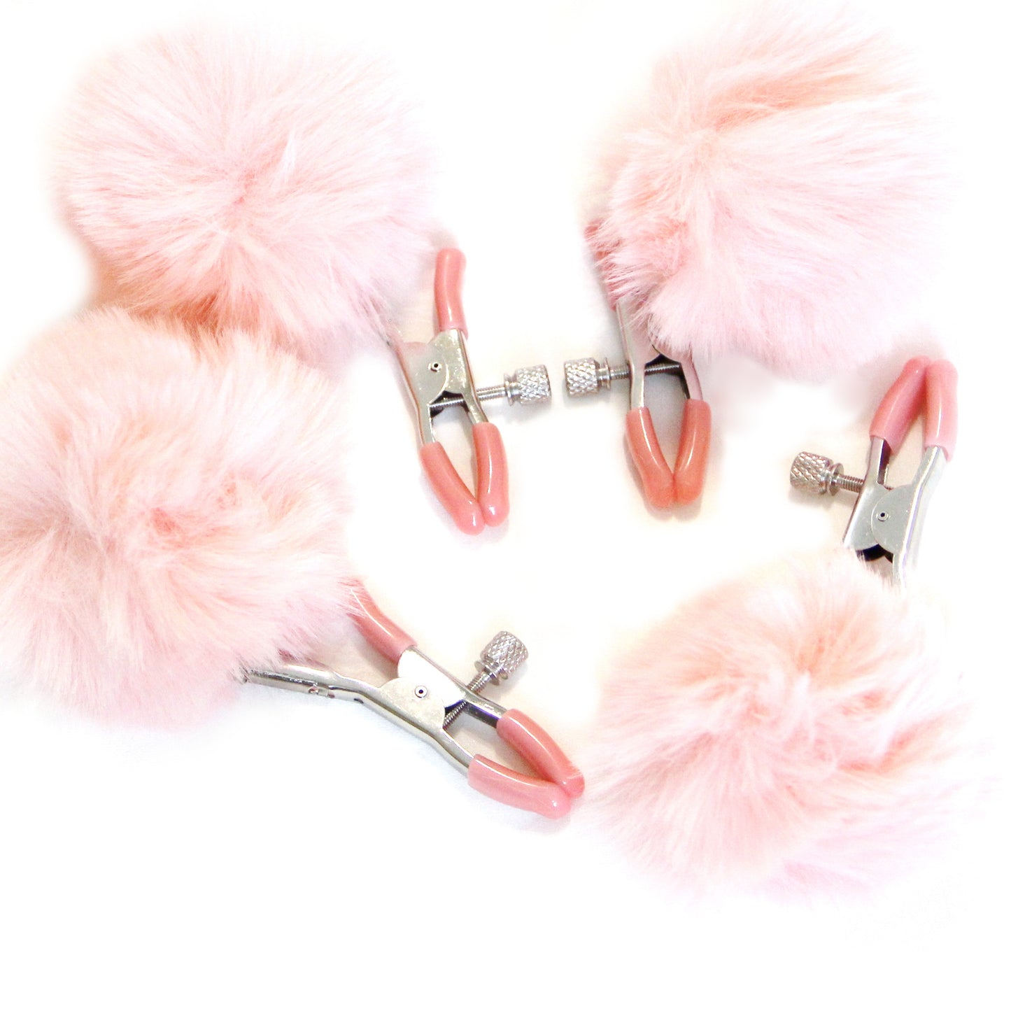 Pink nipple clamps – Custom engraved bdsm jewelry, erotic toy playful fluffy nipple, sexy personalized gift. Kinky women adjustable clamps