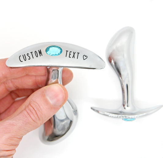 Anal plug engraved personalized. Custom message butt plugs. Women Metal T-base dildo sex gift. Prostate play