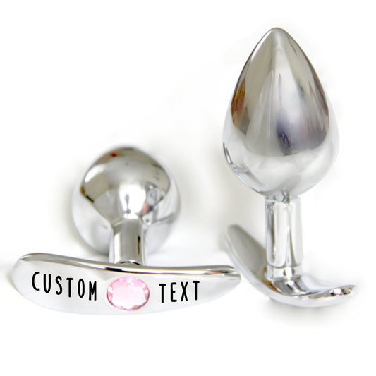 Custom Stainless Steel Butt Plug with Rose Jewel – Engraved T-Base Anal Toy, Personalized Gift for Her or Him, BDSM & Princess Play